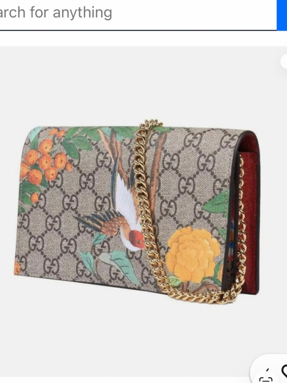Gucci GG Supreme Canvas Floral & Bird Crossbody Bag with Gold Chain